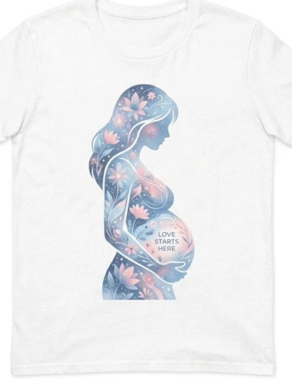 Love Starts Here Pregnancy T-Shirt Floral Silhouette Expecting Mom Motherhood